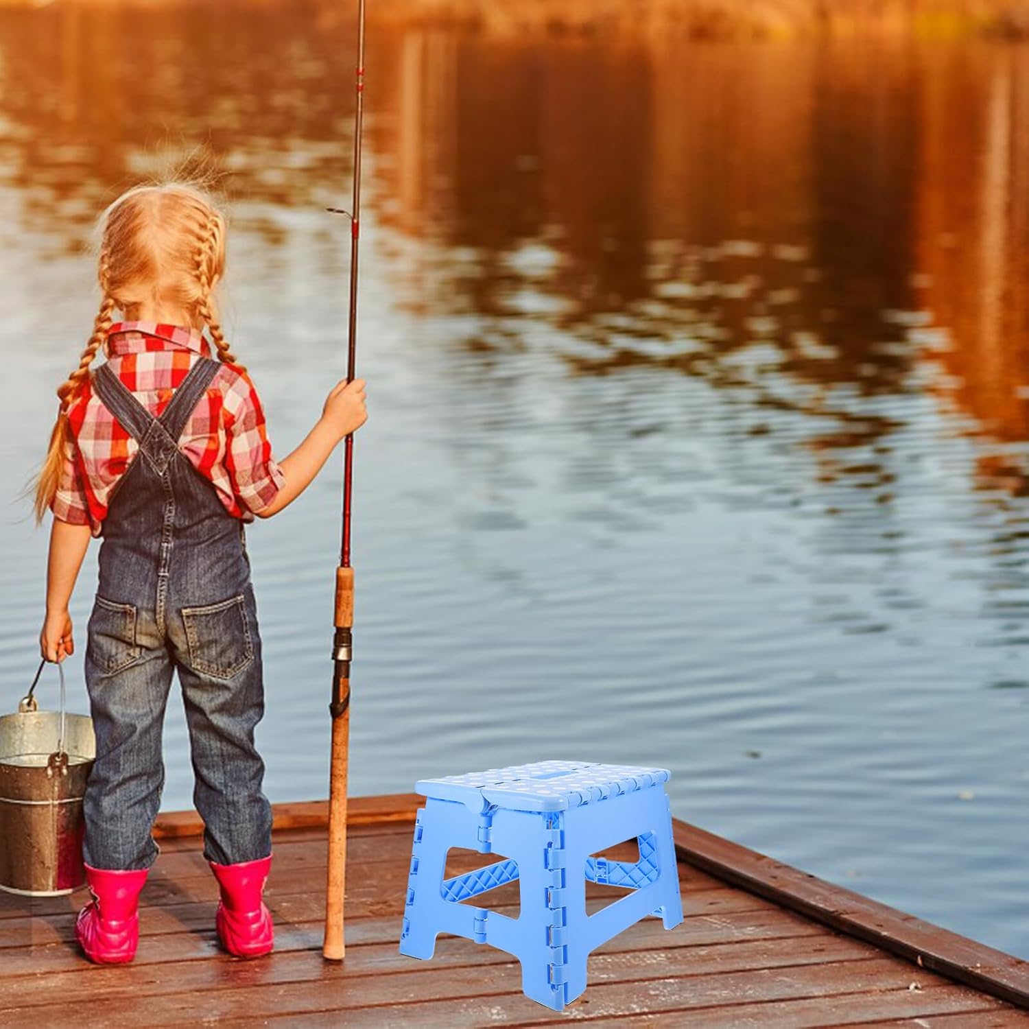 Small Folding Stool with Safety Lock, Portable Plastic Folding Taboret for Home, Kitchen, Bathroom Use