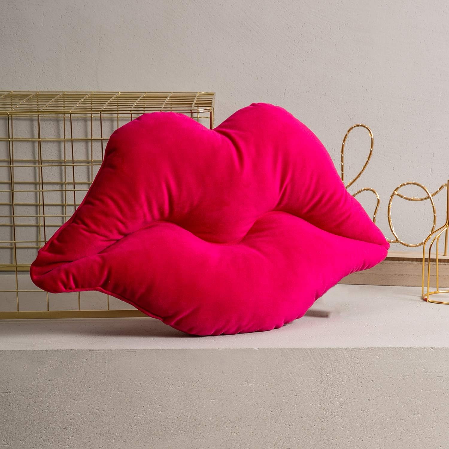 Ashler Lips Throw Pillows Smooth Soft Velvet Insert Included, Lip Shaped Pillow for Bed Living Room, Rose Pink, 24 X 12 inches