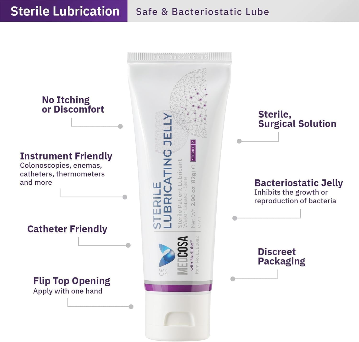 Medcosa Sterile Lube - Surgical Lube - Medical Lubricant - for Body Piercing - Water Based Lubricating Jelly (2.9oz) Flip Top Tube