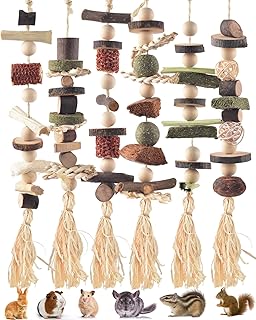 6PCS Bunny Chew Toys, Hamster Rabbit Cage Hanging Chew Toys, Natural Apple Wood Bunnies Treats, Improve Small Animal Teeth Health for Guinea Pig Chinchilla Ferret Rats Gerbil