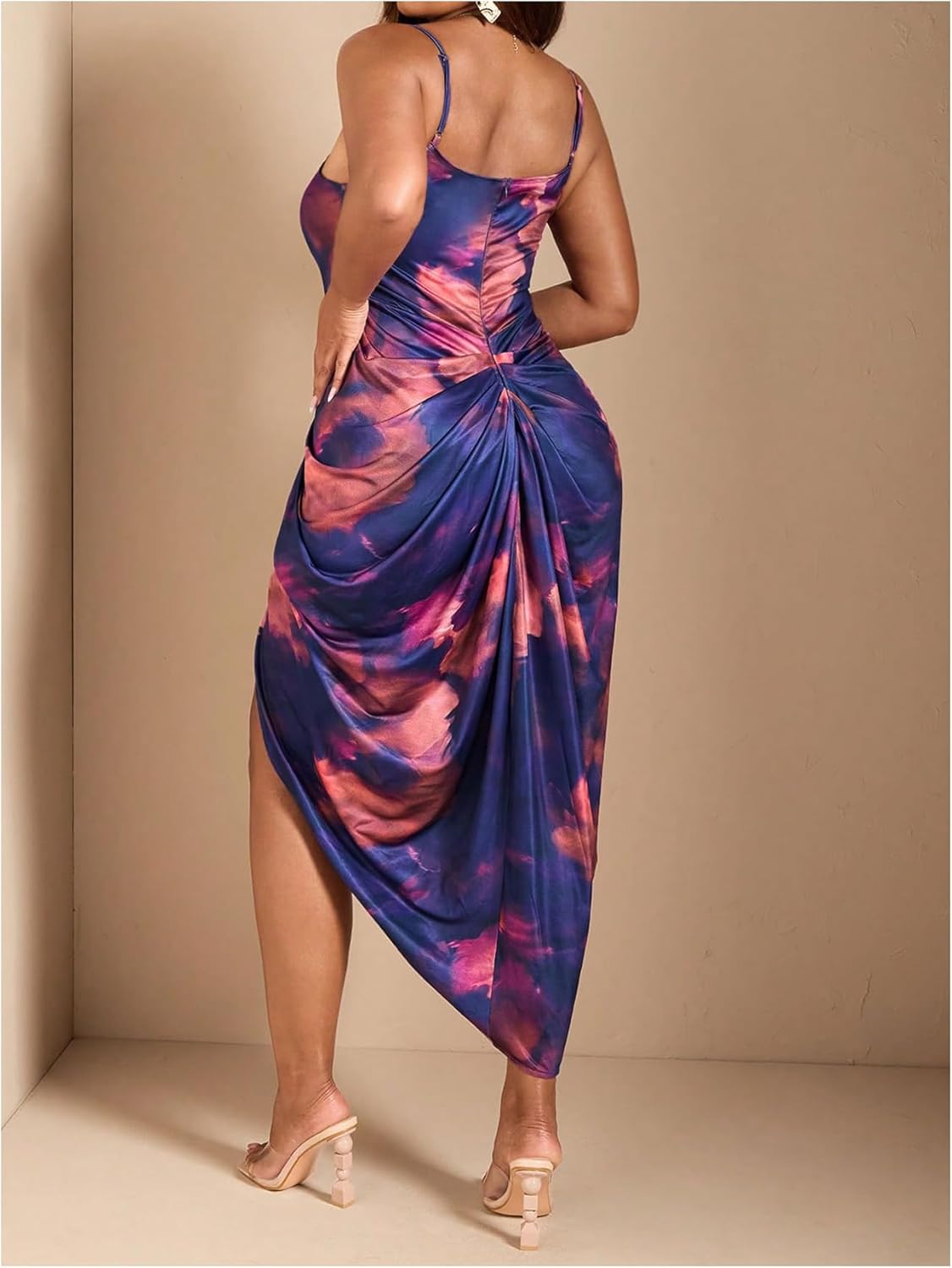 Floerns Women's Plus Size Tie Dye Cowl Neck Cami Dress Sleeveless Slit Party Long Dresses - Image 3