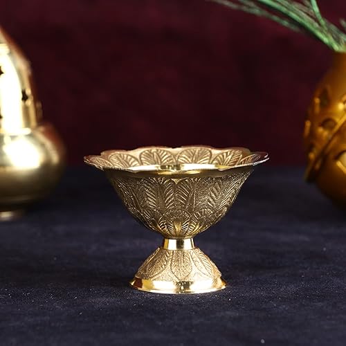Miniatura 2 de SATVIK - 1 pieza de latón en forma de flor Diya diseño grabado Devdas Metal Akhand Dia Festival Diwali Puja Pooja Mandir Home Temple Oil Lamp con