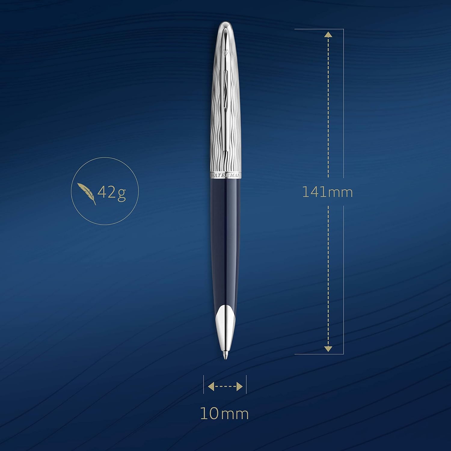 Waterman Carène Ballpoint Pen | Metal & Blue Lacquer | Chiselled Cap | Blue Ink | Gift Box