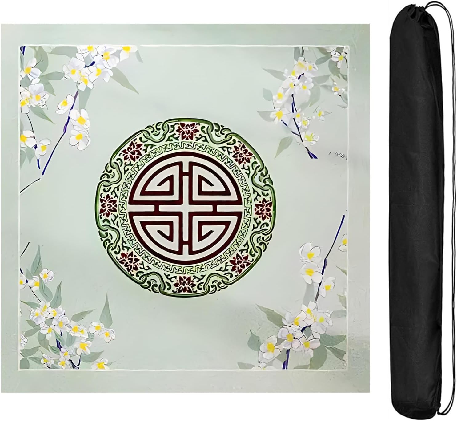 Mahjong Mat Square Mahjong Game Mat with Storage Bag&5 Dice, Anti Slip Noise Reduction Mahjong Table Mat, for Mahjong Poker(120*120cm/47.2*47.2")