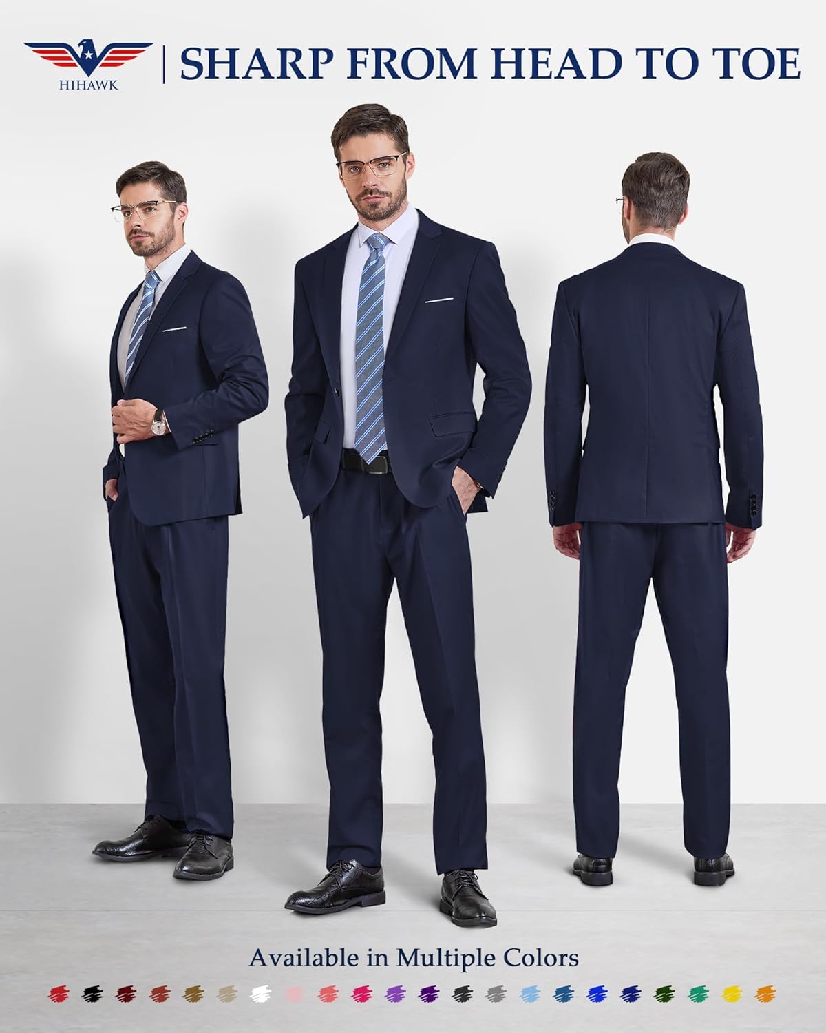 Hihawk Men's 2 Piece Suit with Tie, One Button Slim Fit Solid Jacket & Pants Set, Suits for Men Party Wedding Prom & Business - Image 2