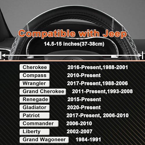Miniatura 5 de West Llama Funda personalizada para volante de automóvil para Jeep Grand Cherokee, Wrangler, Brújula, Gladiator, Cherokee de 15 a 15.5 pulgadas