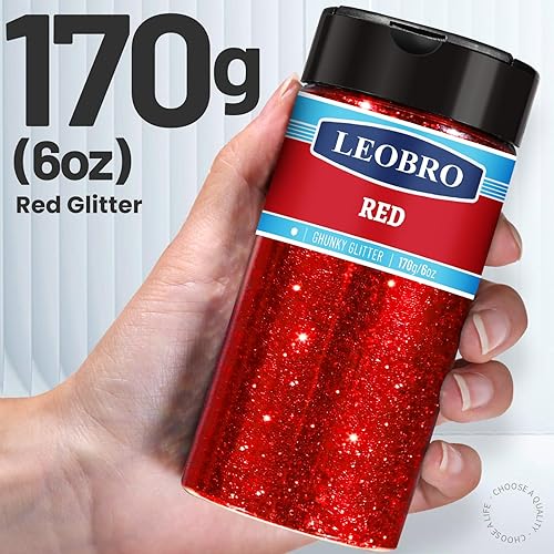 Miniatura 2 de LEOBRO Purpurina roja, purpurina, 6.00 oz6 onzas para manualidades, purpurina gruesa de purpurina fina roja, copos de purpurina para manualidades,