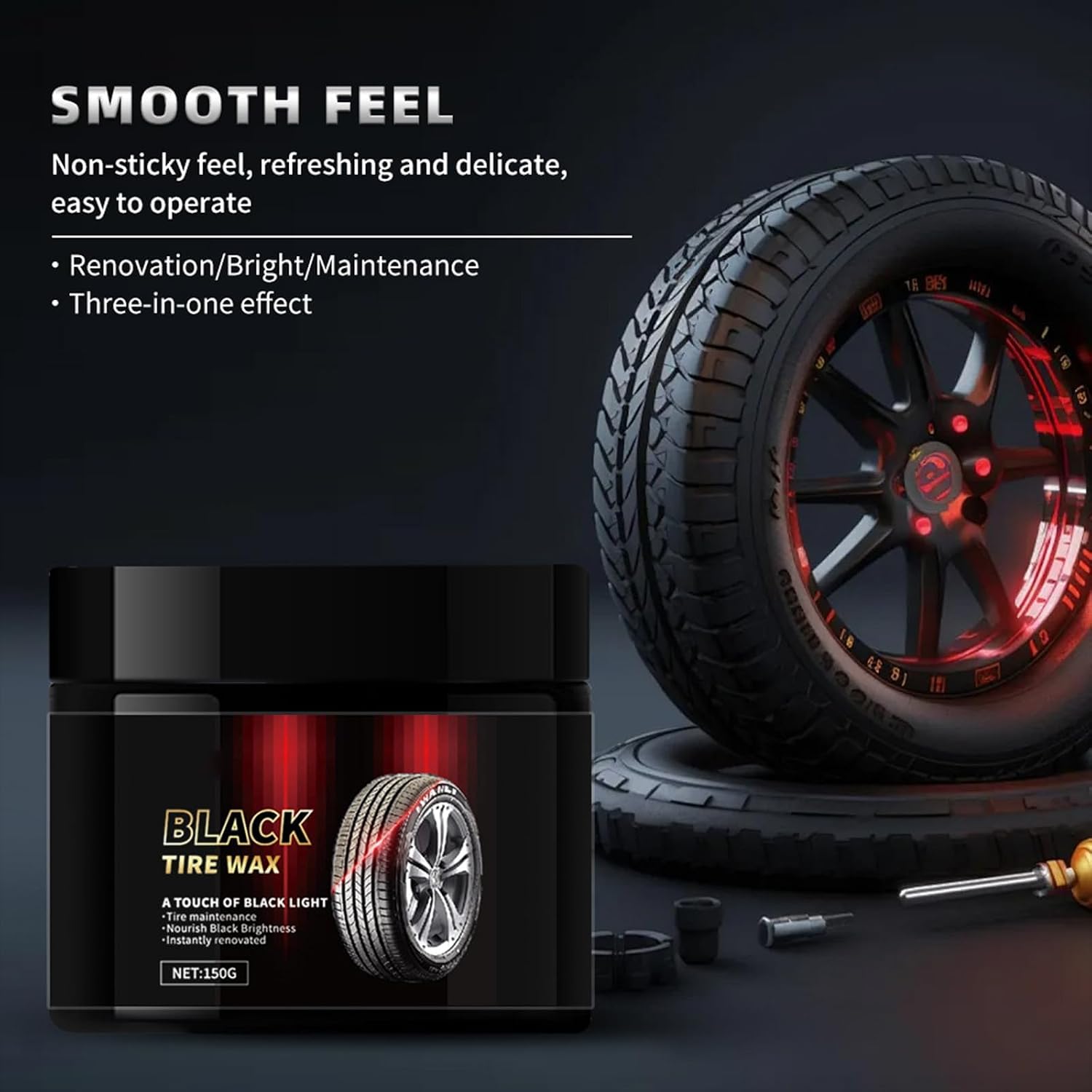 Instant Tire Shine & Protector Wax Kit, Car Tire Shine Coating Paste with Sponge and Towel, Ceramic Tire Coating Paste, Ceramic Tire Coating for Cars, Trucks, Motorcycles (3Pcs)