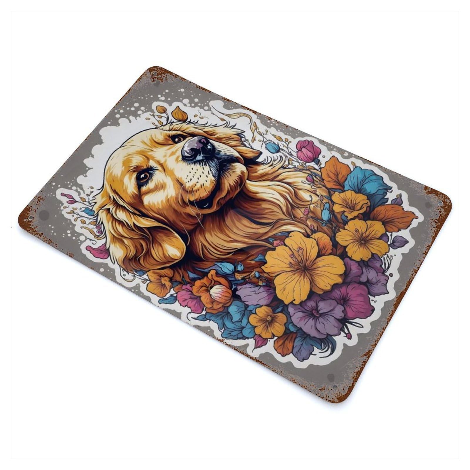 Golden Retriever Flowers Retro Metal Sign 11.8"x7.9", for Pub, Kitchen And Man Cave Decor, Industrial Home Decor