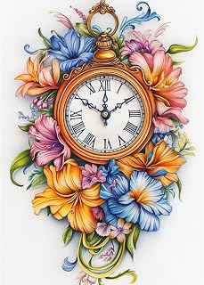 RICUVED Flowers Diamond Art Kits for Adults, 5D Clock Diamond Painting Kits for Beginners, Full Drill Diamond Art Diamond Gem Diamond Painting Kits Arts Craft for Home Wall Decor 12x16Inch
