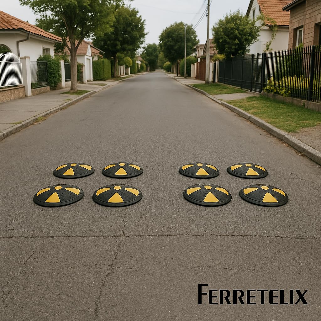 Ferretelix® Reductor de Velocidad Lenticular (6 piezas) – Ø 22 cm x 4 cm Alto + Tornillo y Taco