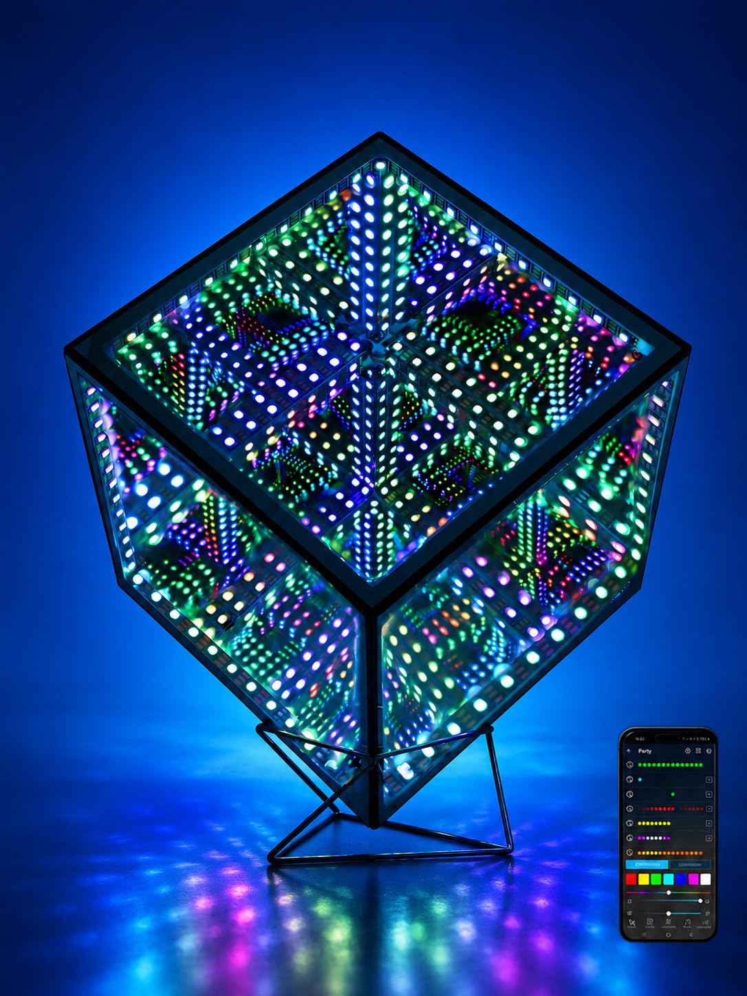 Infinity Hyper Cube Led Light Led Controller with Stand, Controller & Sound & App Reactive Desk Lamp - Cool & Creative Multicolor Decorative Mirror Art Desk Night Light (6 Pole-image-21