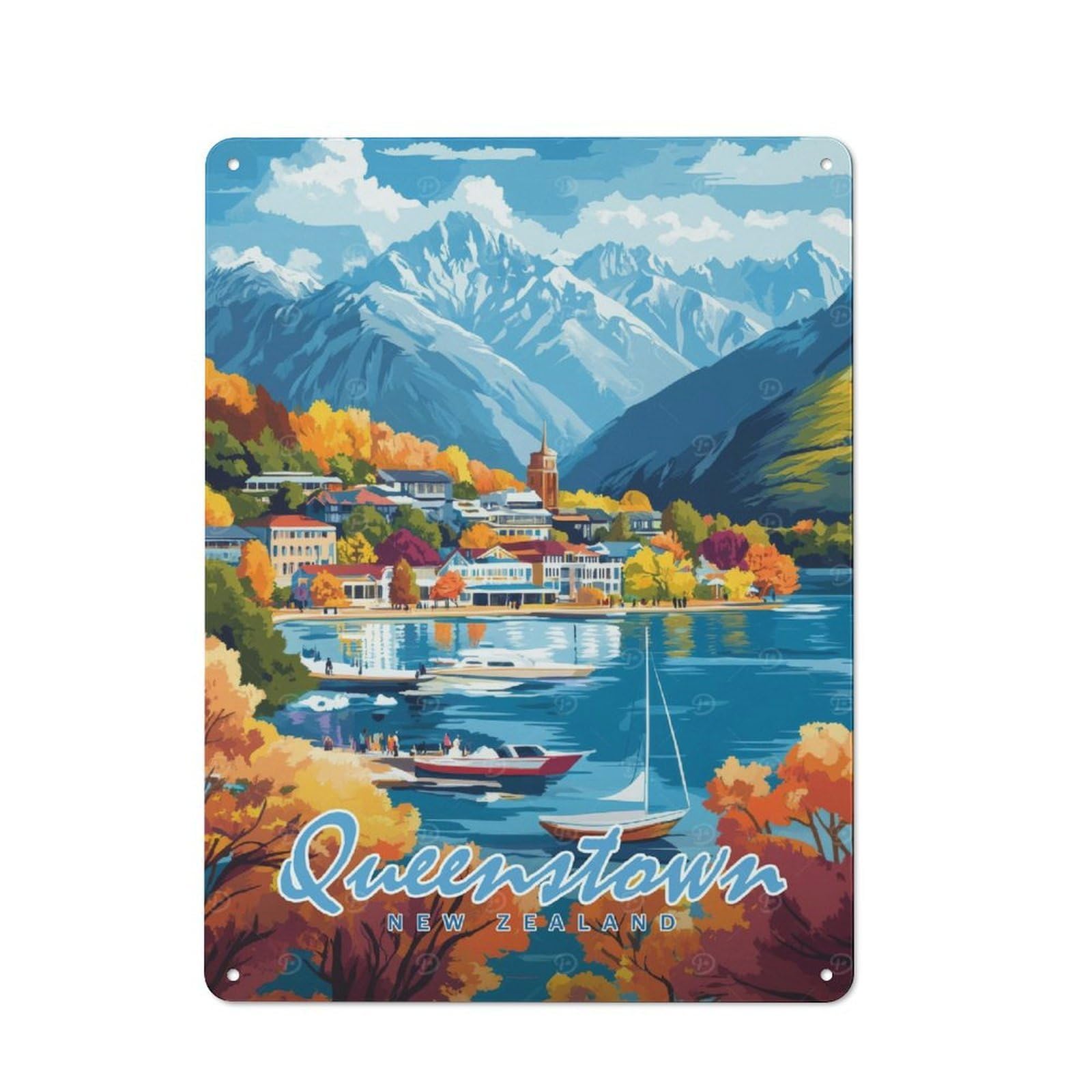 Junmoney Style-2 Metal Sign 40X30cm With Queenstown, New Zealand For Workshop Wall, Vintage Decor, For Vintage Wall Decor Fans, For Metal Sign Collectors