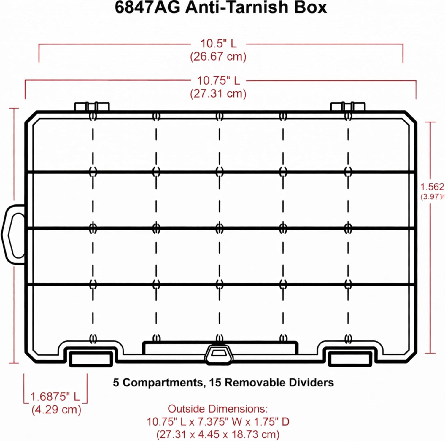 ArtBin 6944AG Medium Anti-Tarnish Box with 15 Removable Dividers, Jewelry & Craft Organizer, 1 Plastic Storage Case with Anti-Tarnish Technology, Clear with Aqua Accents 10.875” x 7.0” x 1.75”