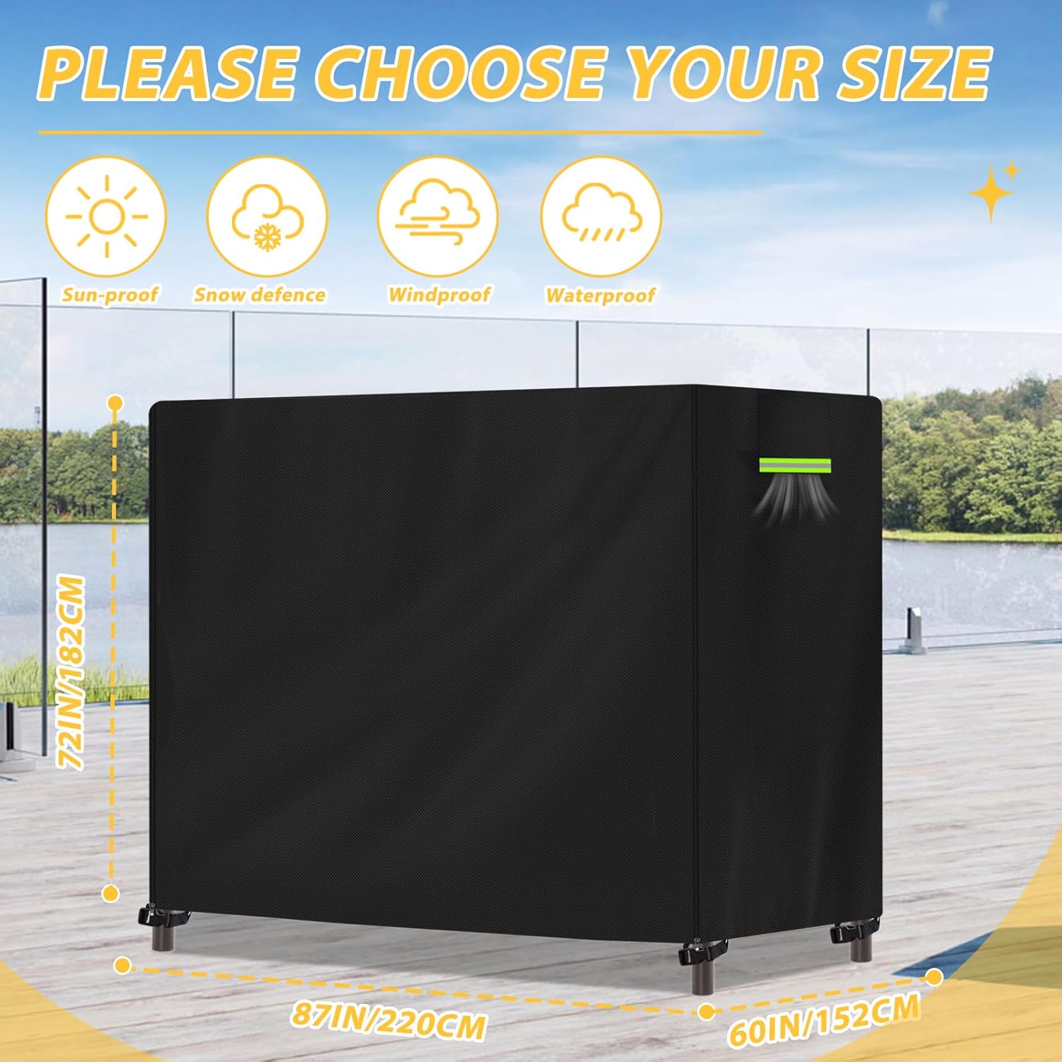 Outdoor Swing Cover,2/3Triple Seater Waterproof patio swing cover, 600D Heavy Duty Oxford Cloth Hammock Glider Cover,UV Protection & Windproof (87”Lx60”Wx72”H)