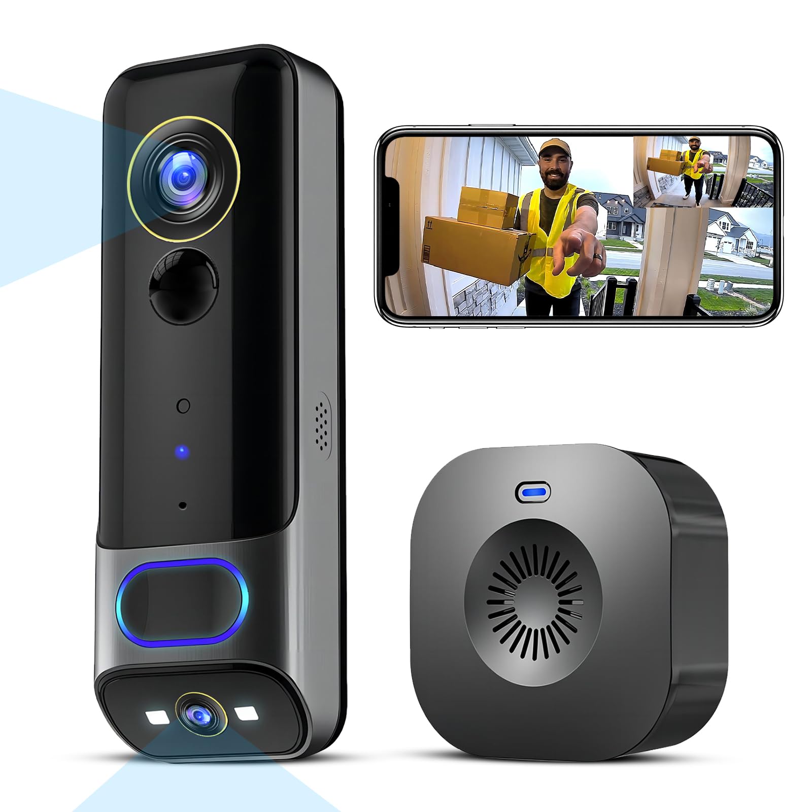 Video Doorbell Camera Wireless , Dual Camera Doorbell with Chime, Delivery Guard,2-Way Audio,Human Detection,Night Vision,No Subscription