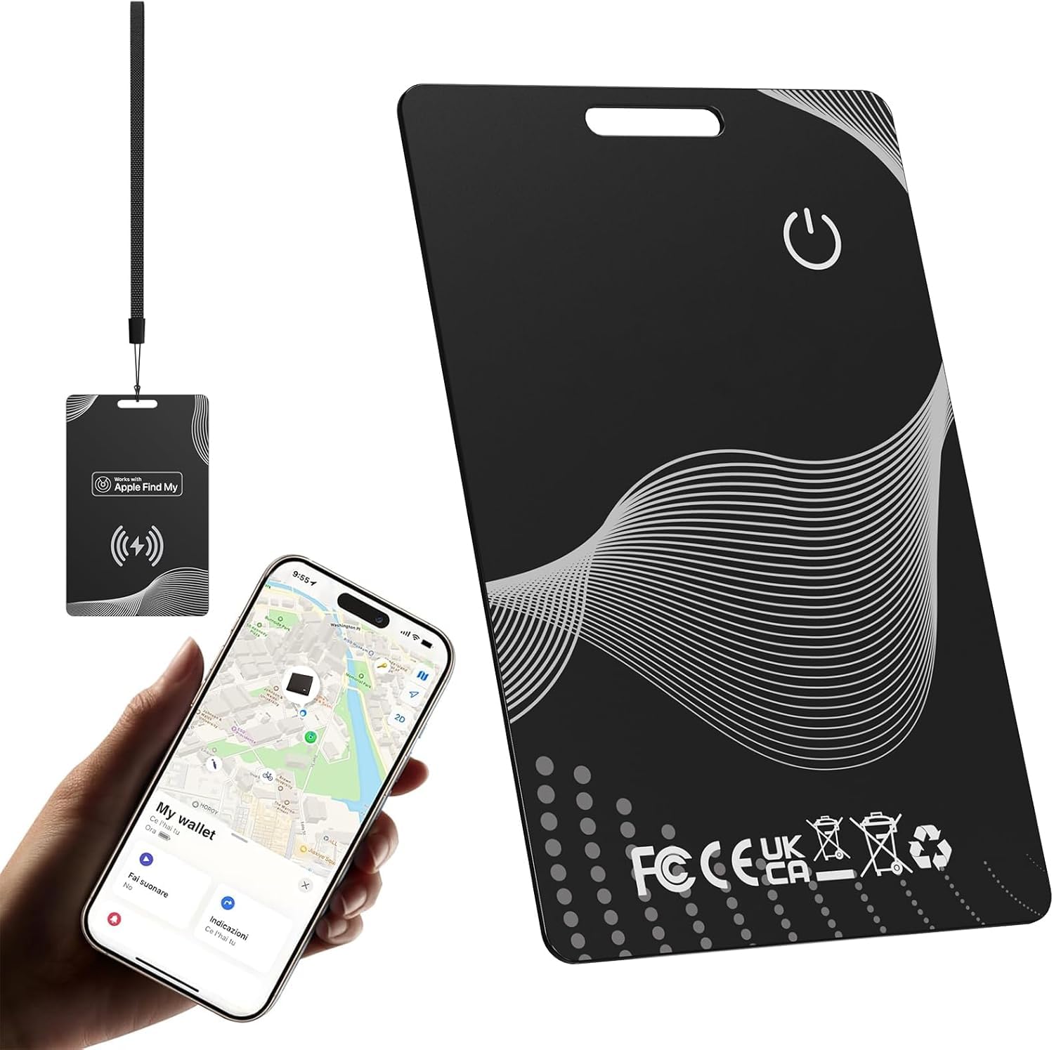 Smar Wallet Tracker Tag Card - 1.5mm Localizzatori GPS Compatibile con Apple Dov'è (Solo iOS 14.5+), Ricarica Wireless, Impermeabile, Localizzatori Bluetooth per Portafoglio, Borse, Bagagli