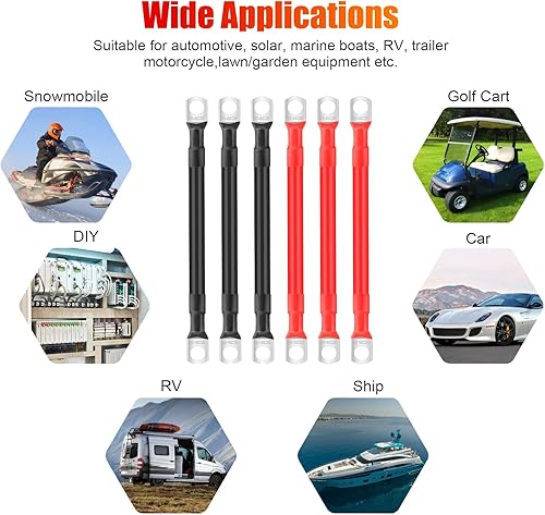 Miniatura 7 de Linkstyle 6 piezas de cables de batería de 2 AWG de 6 pulgadas, cables de inversor de batería de cobre puro de 2 calibres de 15 cm y 35 mm² con