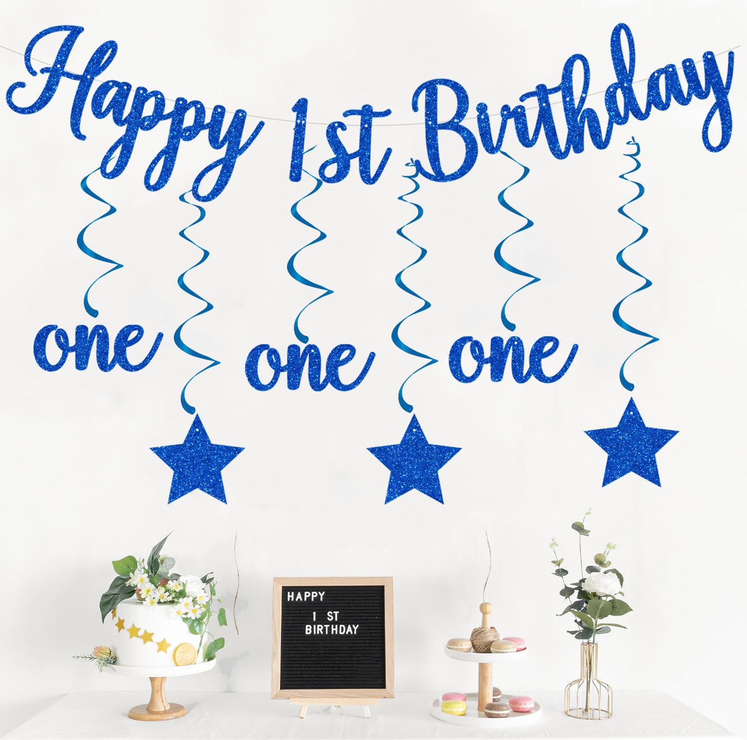 Palloncino Azzurro con scritta Happy 1st Birthday in Mylar per