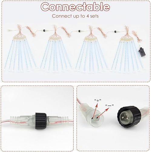 Miniatura 5 de Luces solares de lluvia de meteoritos impermeables para exteriores, luces de decoración de Navidad, funciona con energía solar, 16 tubos de 384