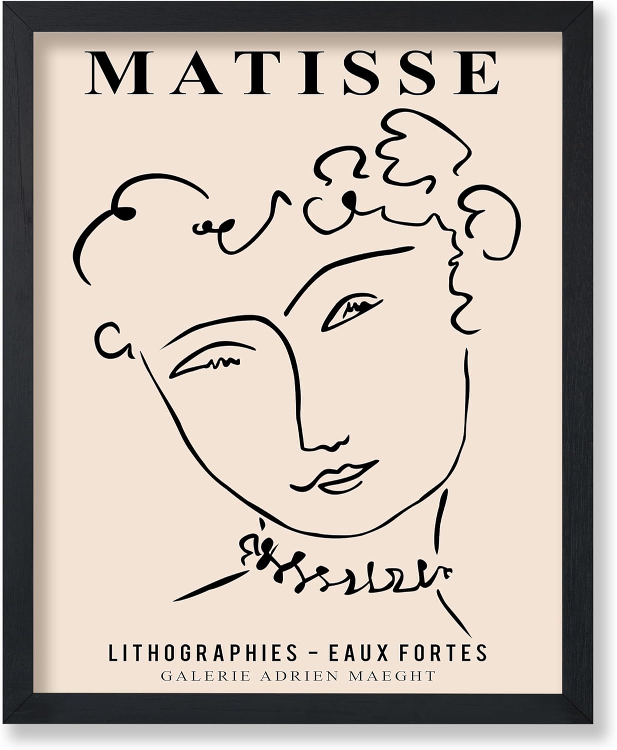 Poster Master Vintage Henri Matisse Poster - Retro Minimalist Print - Gift for Artist, Florist - Aesthetic, Pink, Flower, Blossoms, Green Leaves - Wall Decor for Home, Office, 8x10 Beige Framed