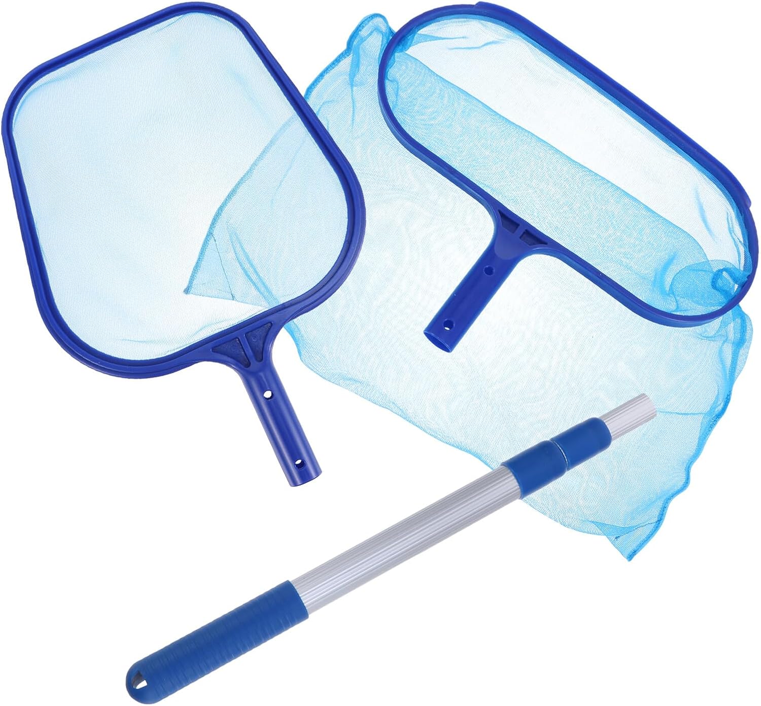 SHOWERORO Pool Skimmer Net and Leaf Rake Set with 3-Section 46cm Aluminum Pole for Swimming Pool Cleaning and Debris Removal