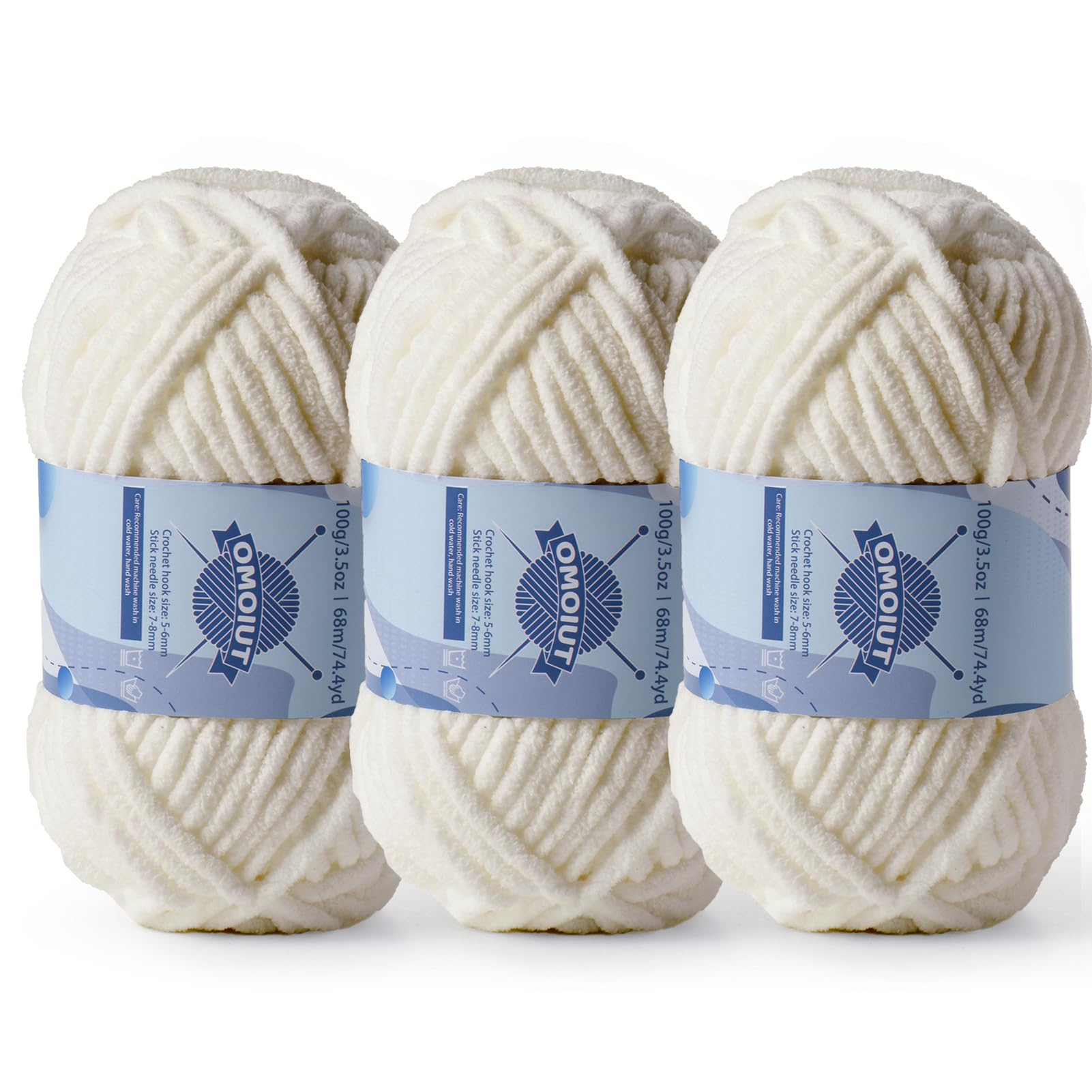 3 Pack Chunky Chenille Yarn for Crocheting, Baby Yarn for Crocheting Soft Blankets, Bulky Yarns for Crochet Amigurumi, 300g (223yds) Fluffy Velvet Yarns for Hand Knitting (3 Light Khaki)