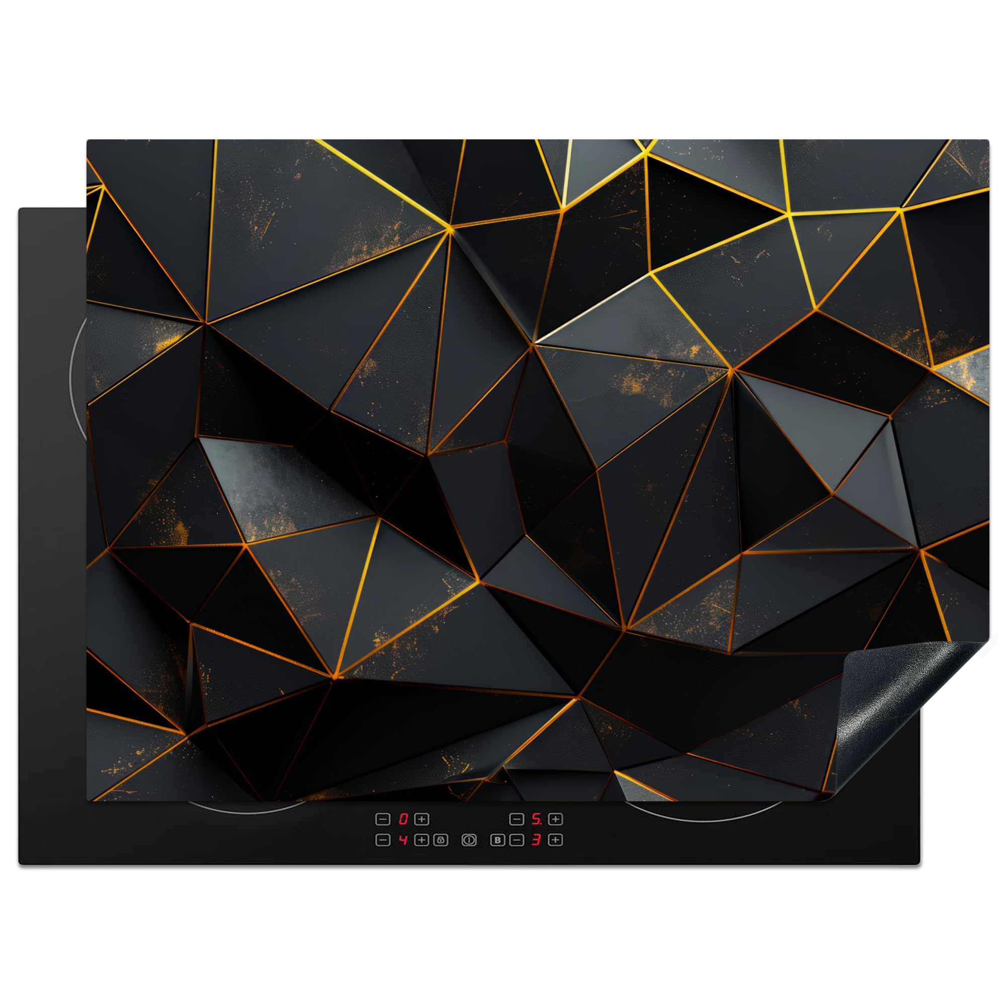 KitchenYeah© Induction Hob Cover Protector Mat 20.5"x27.6" / 70x52 cm Kitchen Universal Ceramic Covers for Electric Cookers Vinyl Black - Pattern - Gold - Texture — image 1