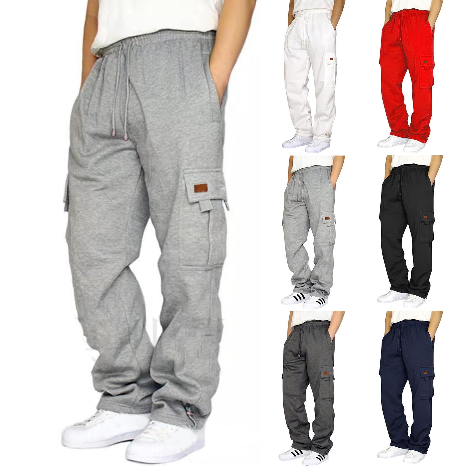 Baggy Cargo Sweatpants for Men Big and Tall Open Bottom Joggers Sweatpants Plus Size Athletic Track Pants with