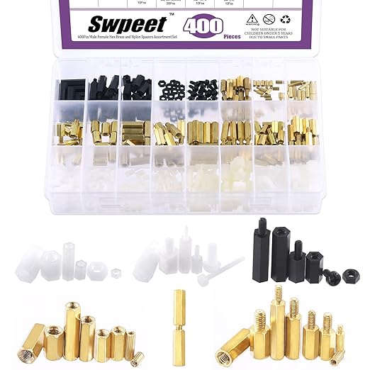 Swpeet 400Pcs M2 M2.5 M3 M4 Male Female Nylon and Brass Hex Spacer