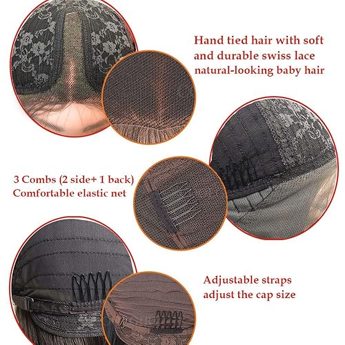 Miniatura 6 de Missyvan - Peluca con encaje al frente, pelo liso color castaño de 22 pulgadas de largo, peluca larga, pelo de fibra resistente al calor, pelucas