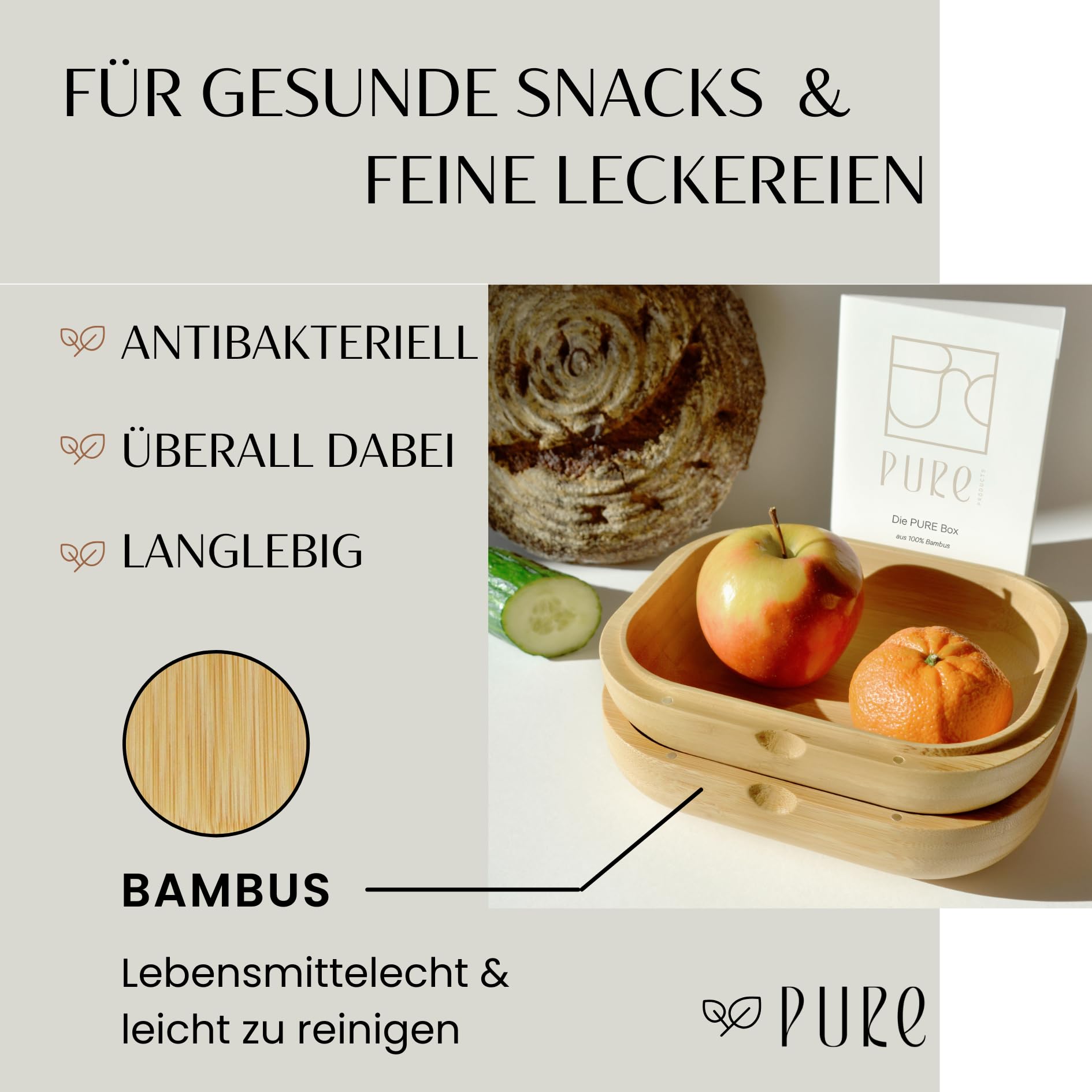 Pure Brotzeitdose, 100% Bambus, Lunchbox frs Bro mit Magneten, Tulpe,  1000 ml, hochwertig, Outdoor Vesperbox, umweltfreundlich, plastikfrei, ...