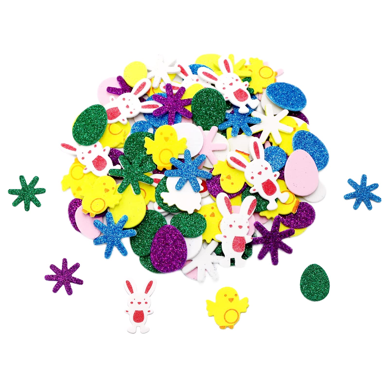 Jc.upin 120Pcs Easter Stickers, Glitter Easter Foam Stickers,Kids Stickers for Easter Crafts,Scrapbooking,Easter Gifts Cards by Easter Bunny,Egg,Chick Stickers-Party Bag Fillers for Kids, Boys, Girls