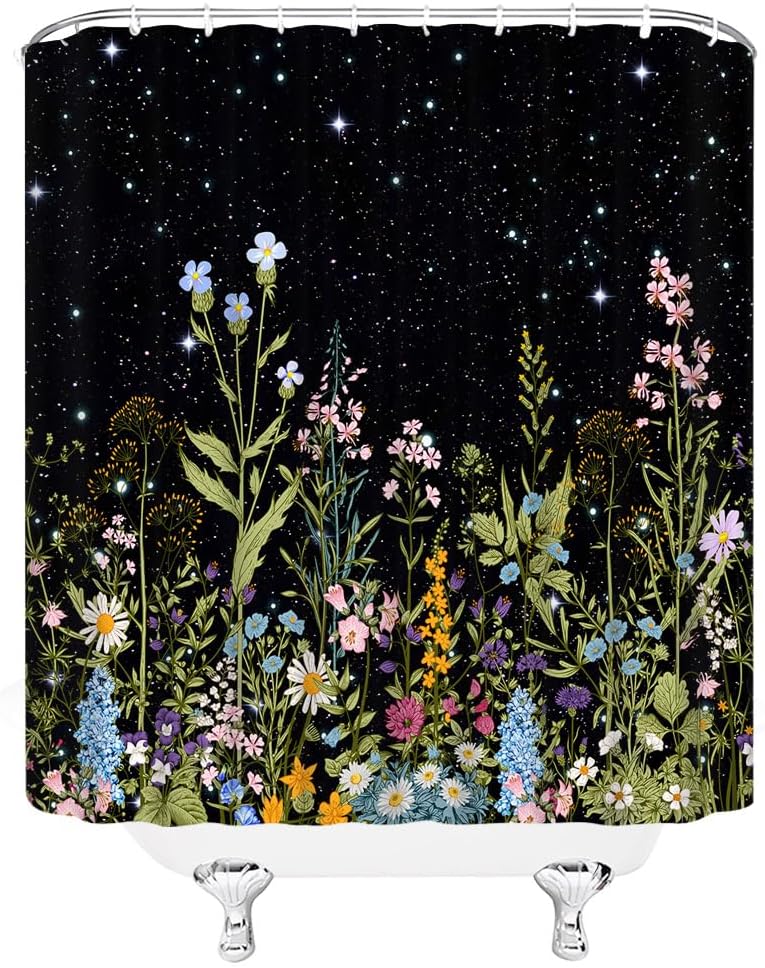 Vintage Herbs Botanical Shower Curtain Boho Floral Plant Flowers Rustic Farmhouse Nature Garden Fabric Bathroom Decor Set with Hooks,(78" Wx70 H)
