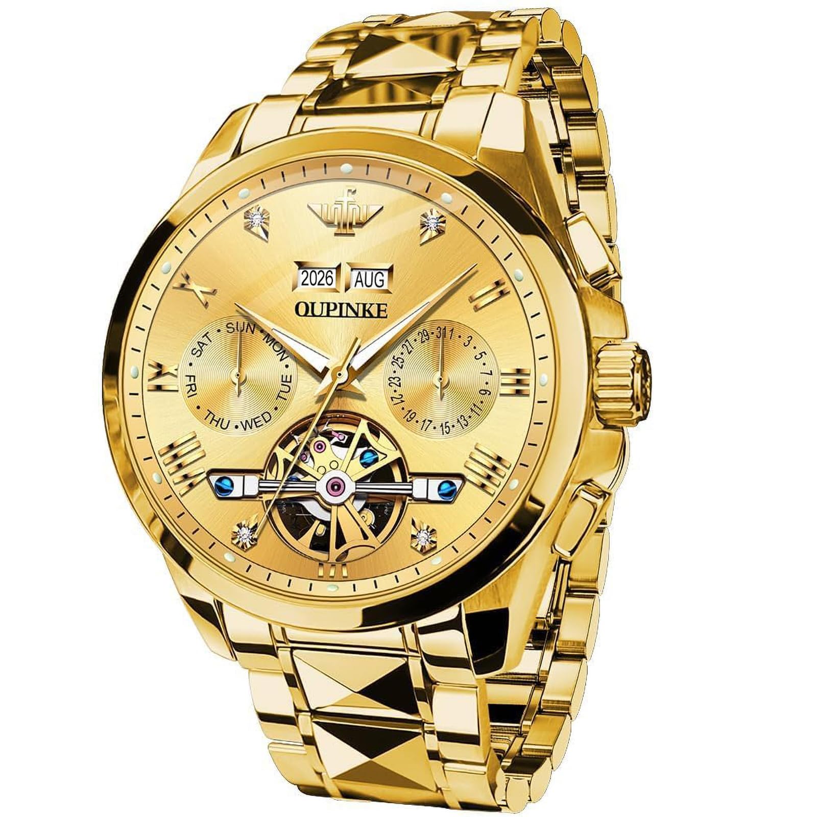 Montre automatique pour homme avec grand cadran doré pour vos soirées habillées