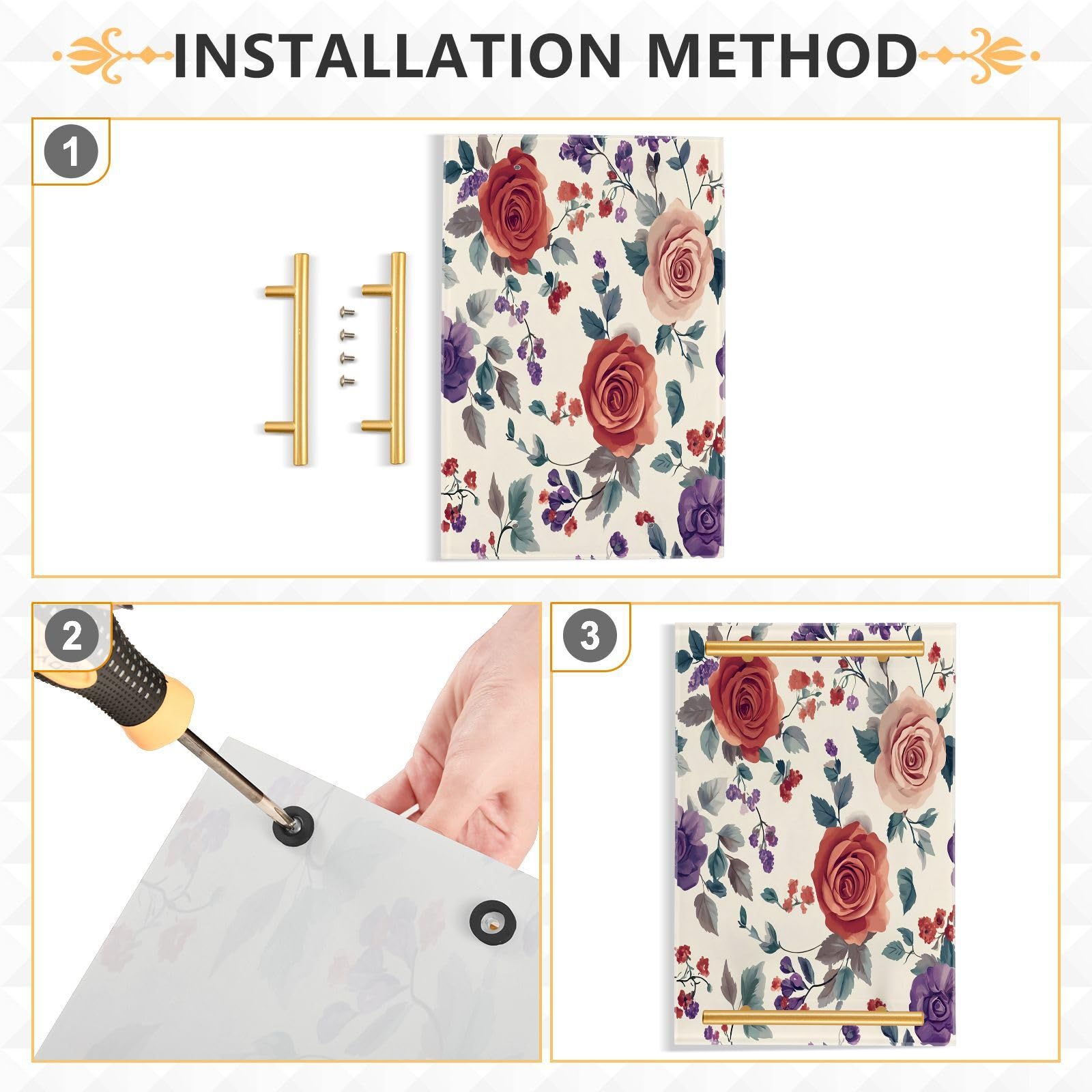 BOESI Graffiti Vintage Rose Tray, Tray with Handles, Countertop Organizer, Decorative