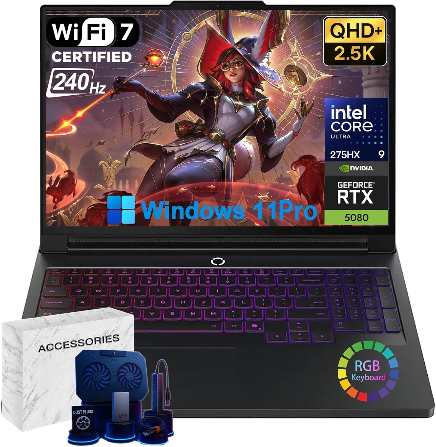 Lenovo Legion Pro 7i 2025 Gaming Laptop - 16" QHD+ 240Hz 500nits Display • Intel Ultra 9 275HX • RTX 5080 16GB GDDR7 • Backlit KB • Wi-Fi 7 • Win11 Pro, w/Accessories (32GB RAM | 1TB SSD)