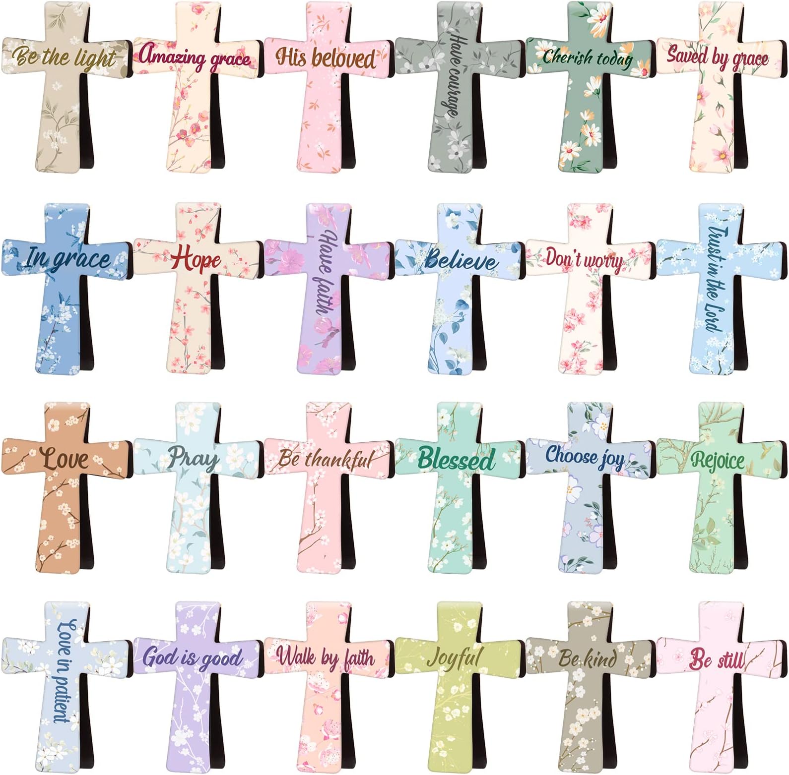 Teling 48 Pcs Magnetic Bookmarks Housekeeping Week Gift Christian Scripture Inspirational Book Marks Bible Verse Cross Bookmark Magnetic Page Clips for Women Men School Reading Gifts(Floral Style)