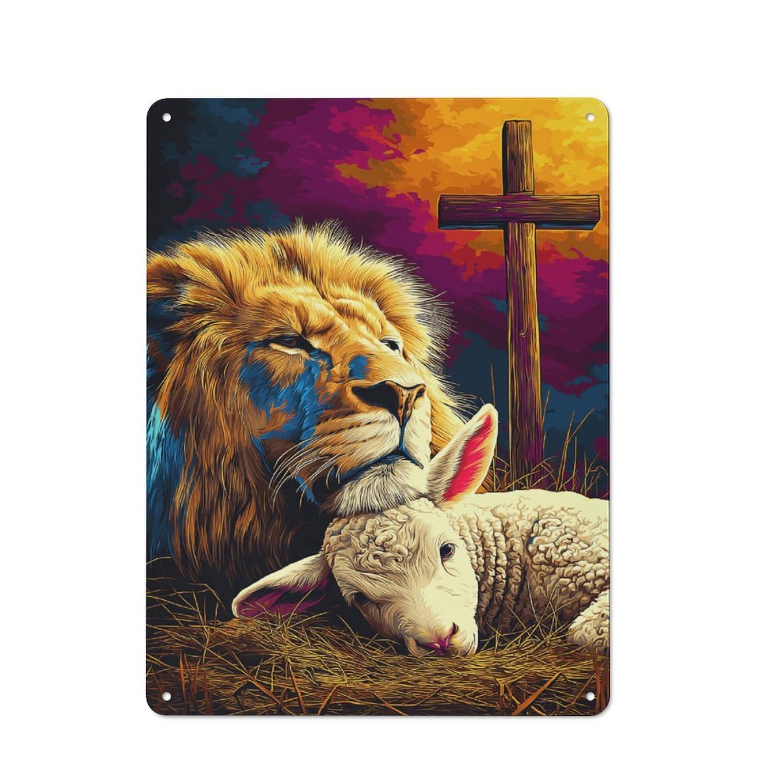 Junmoney Lion And Lamb Resting Vintage Bistro Metal Sign 40X30cm, Bistro Wall Plaque For Takeaway, Bar, Kitchen Or Counter Area