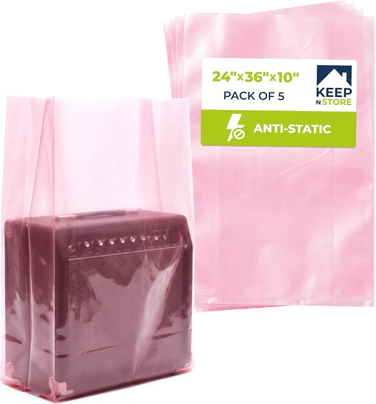 24" x 10" x 36" Pink Anti-Static Poly Bags, Pack of 5 - ESD Safe 4 Mil Plastic Bags for Electronics & Computer Parts, Industrial Anti-Static Packaging, Gusseted Bottom, Amine-, Latex-, Silicone-Free | ESD Safe 4 Mil Bags for Electronics & Computer Parts, Gusseted Bottom, Anti-Static Packaging