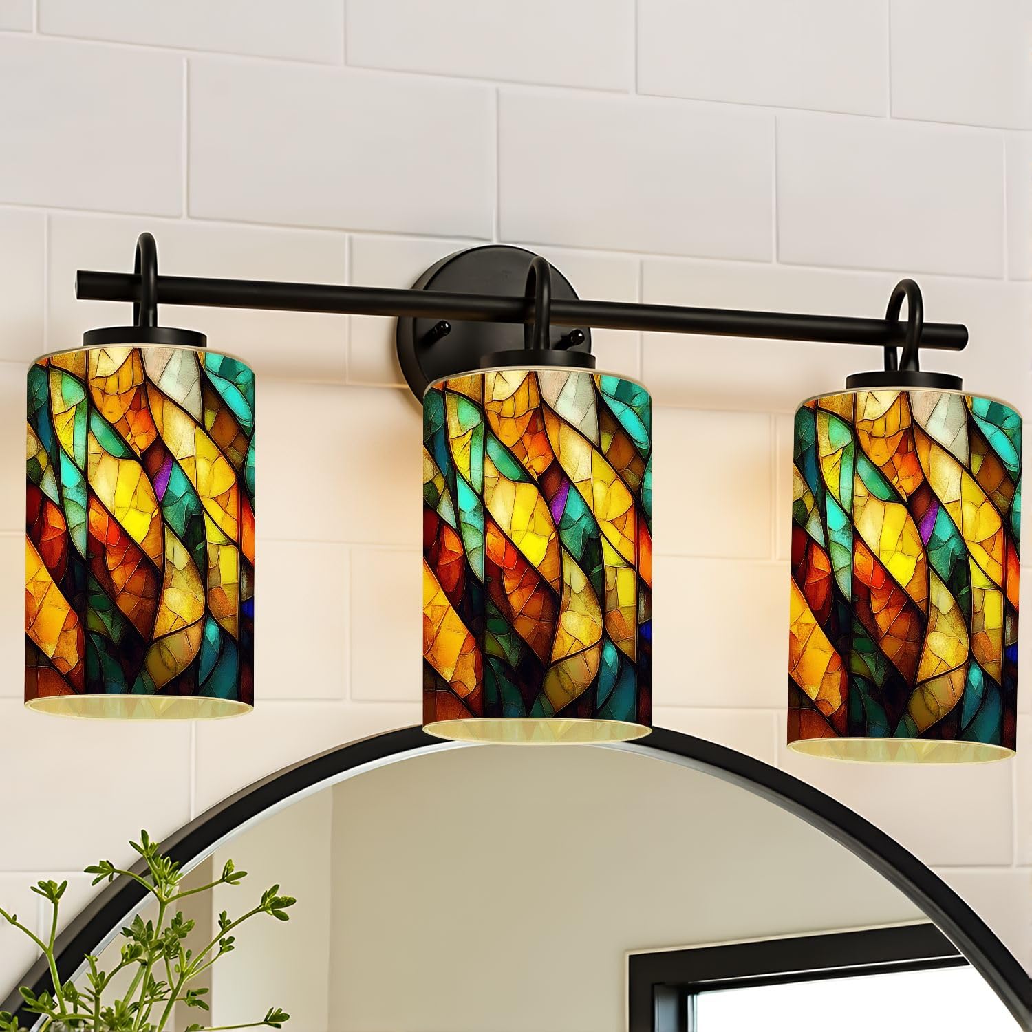 2 Pack Cylinder Glass Lamp Shade Colorful stained glass window