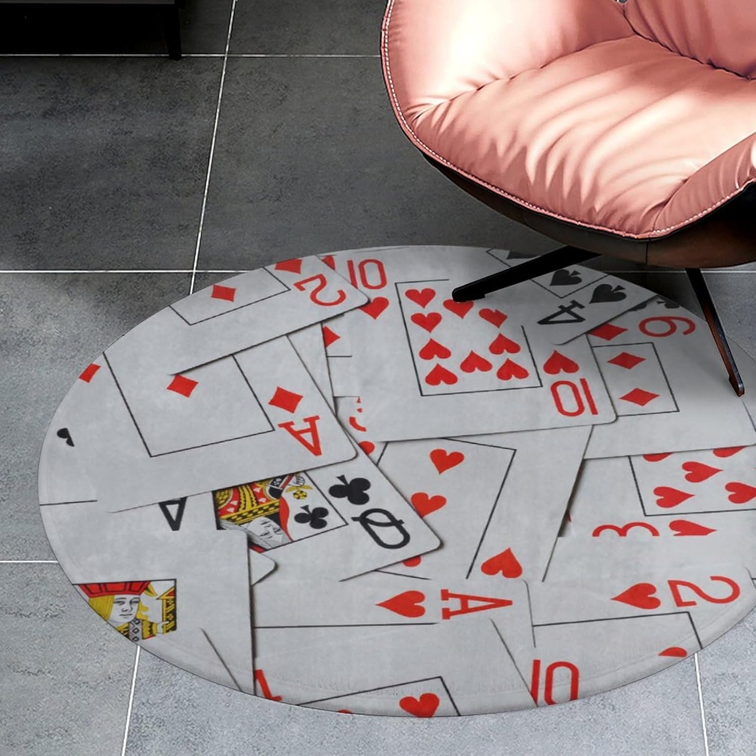 of Scattered Playing Cards Small Bedroom Coral Fleece Circular Floor Mat, Non Slip and Washable 90 * 90cm