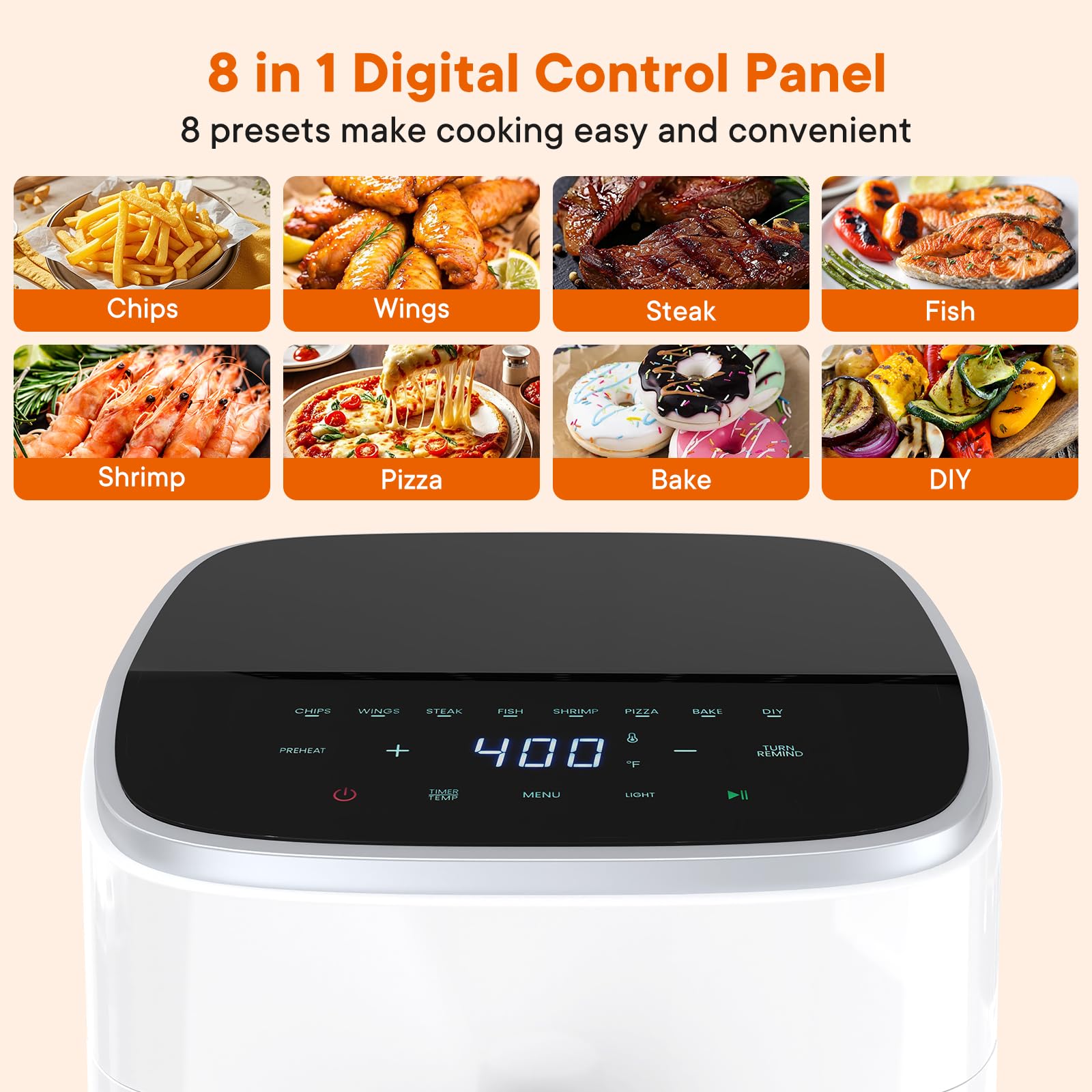 OLIXIS 4QT Air Fryer with Visible Window, 1500W Digital Touchscreen Air Fryer with 8 Presets, Auto Shut Off & Nonstick Dishwasher Safe Basket, 60-Min Timer, Max 400°F, White view 8
