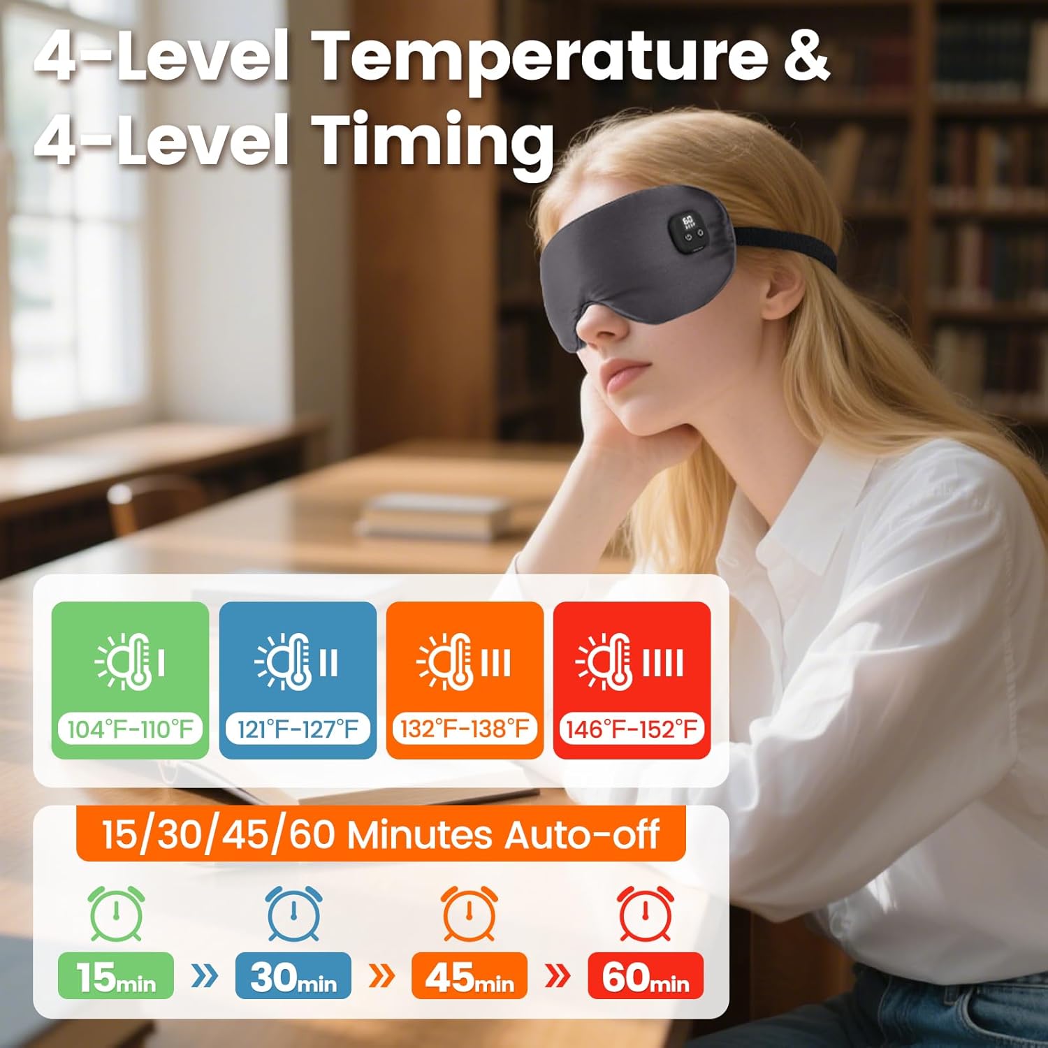 Silk Heated Eye Mask, Cordless Warmer Compress for Dry Eyes, 4-Level Temperature & Time Settings, Rechargeable & Washable, Gifts for Family Friends (Grey) - Image 4