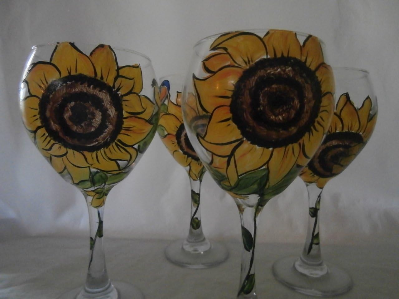 Hand painted sunflower/bird 20 ounce goblets, Usa, set/4. 20 ounce