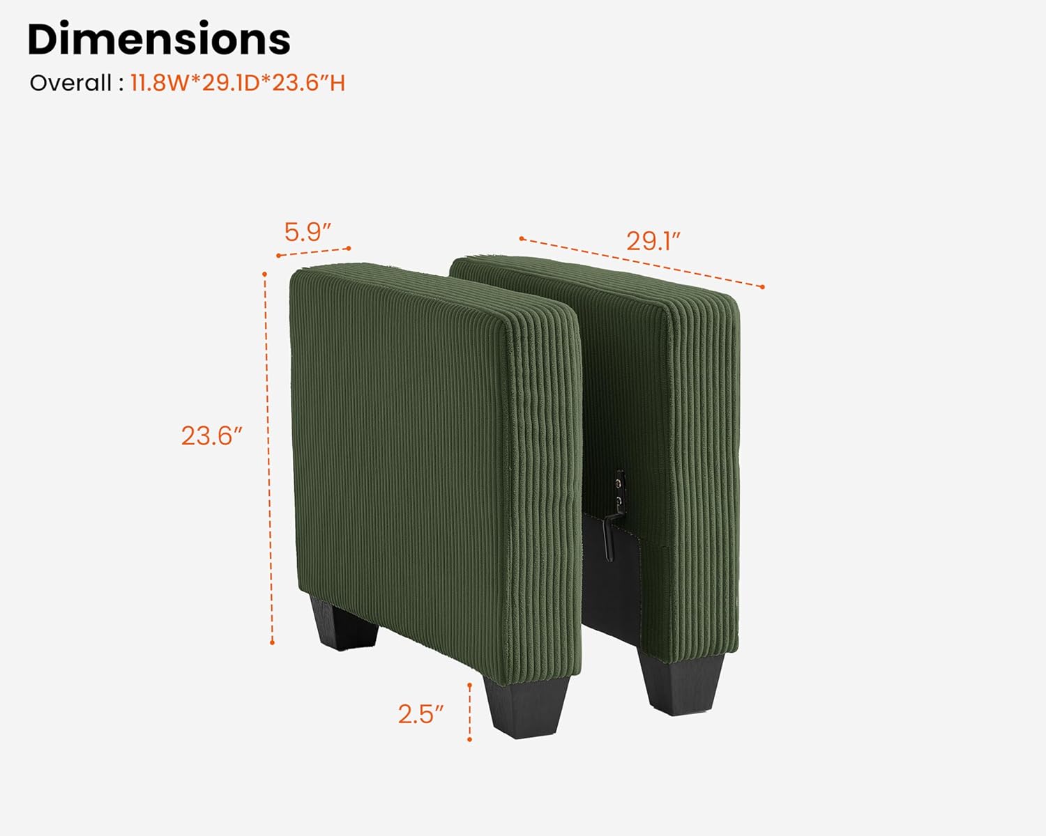 CHIC HOUSE Modular Sectional Sofa with Storage Ottomans, Corduroy Cloud Couch for Small Spaces & Apartments, Reconfigurable L/U Shaped Convertible Corner Sofa, Green, Armrest