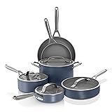 Ninja Ceramic Pro 10Piece Cookware Set, NonStick Pots & Pans Set with Glass Lids, Nontoxic, PTFE Free, Ceramic Coated, Stove to Oven Safe, All Stovetop & Induction Compatible, Midnight Blue, CW39010MM 10 piece Midnight Blue