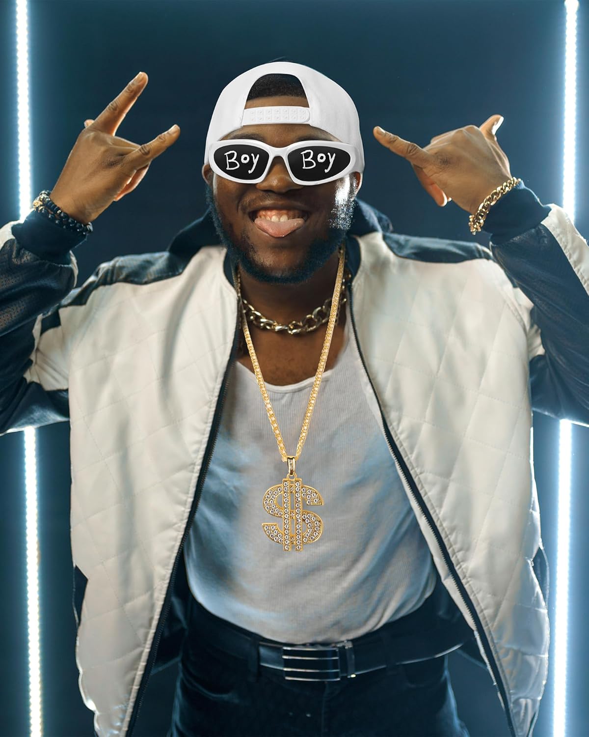 4 Pcs Hip Hop Rapper Costume Kit 2000s Accessories 80s 90s Outfit for Adults Rapper Sunglasses - Image 7