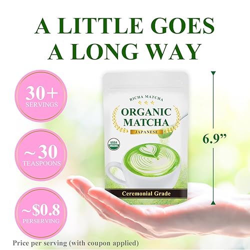Miniatura 9 de RICHA MATCHA Polvo de matcha orgánico de grado ceremonial (primera cosecha) – Té verde japonés Uji Kyoto – 2.12 oz (60 g) – Calidad premium – Suave