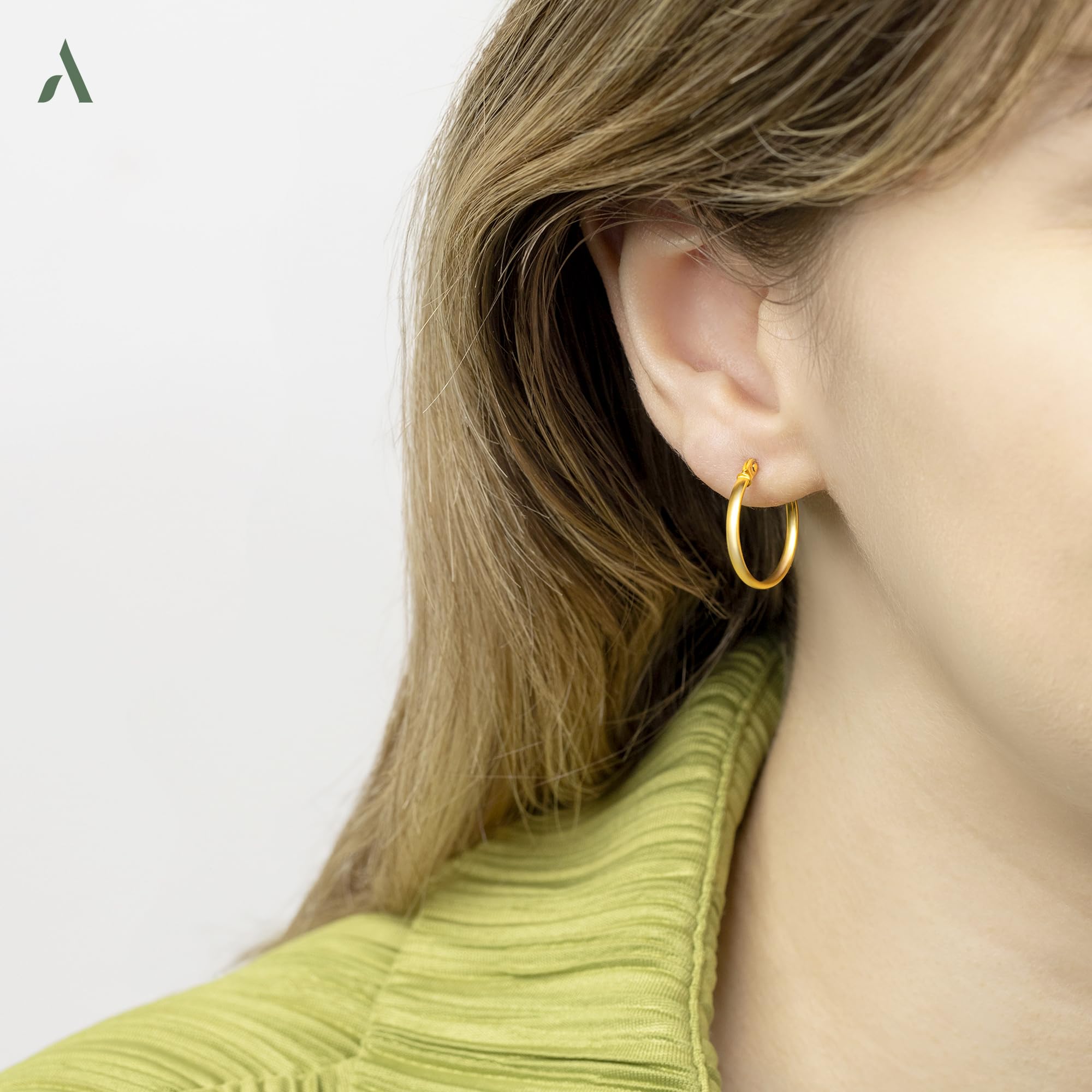 Amberta Pendientes Aro de Oro 9 14 Quilates para Mujer, Aros de Oro Finos Lisos, 10mm 15mm 20mm 25mm, Fabricados en Italia